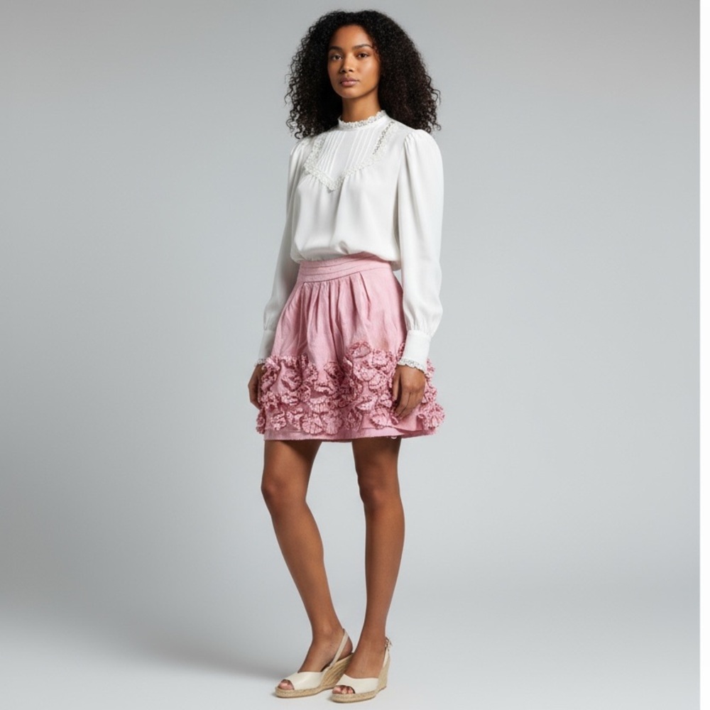 Leifsdottir Pink Textured A-Line Skirt